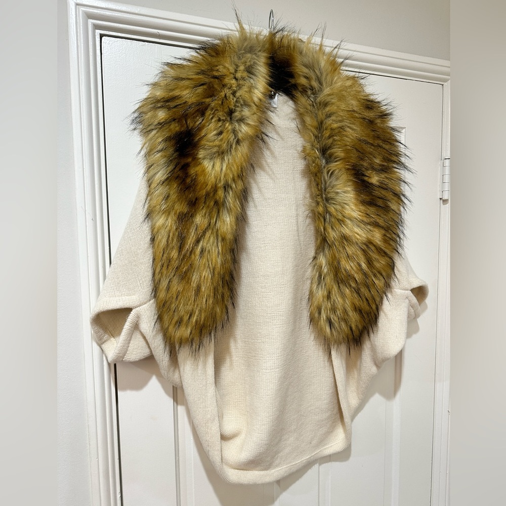 Bebe faux fur shawl sweater open front jacket